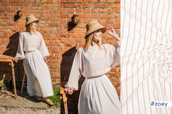 Baumwoll Popeline - stripes - white/orange - Fibremood No. 38