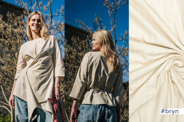 Baumwoll Popeline - stripes - white/brown - Fibremood No. 38