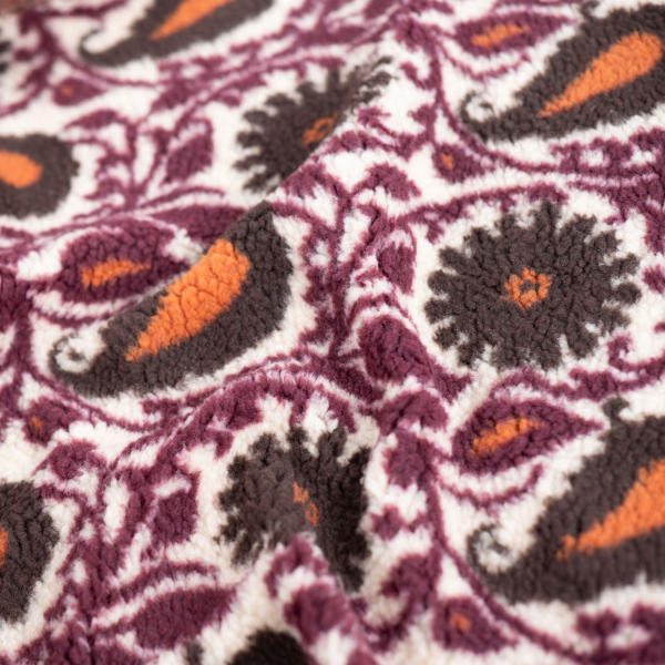 Teddy Plüsch - Mantelstoff - Paisley - bordeaux
