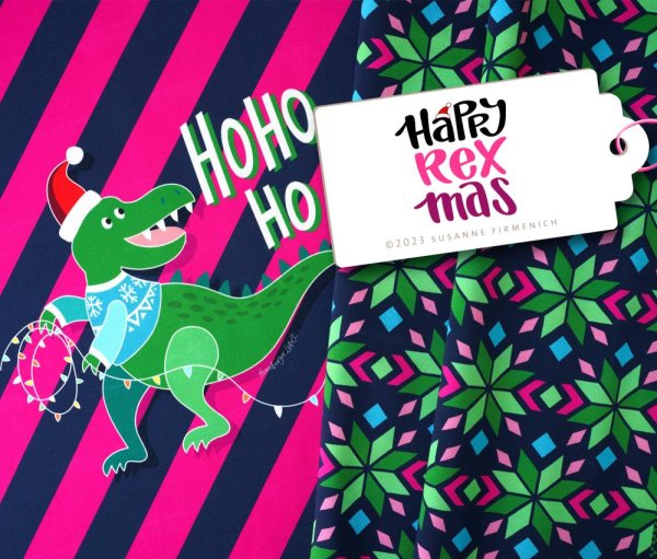 Bio Sweat Panel - Happy REXmas - Col. 01 - blue navy/pink - REXmas - Hamburger Liebe - Albstoffe