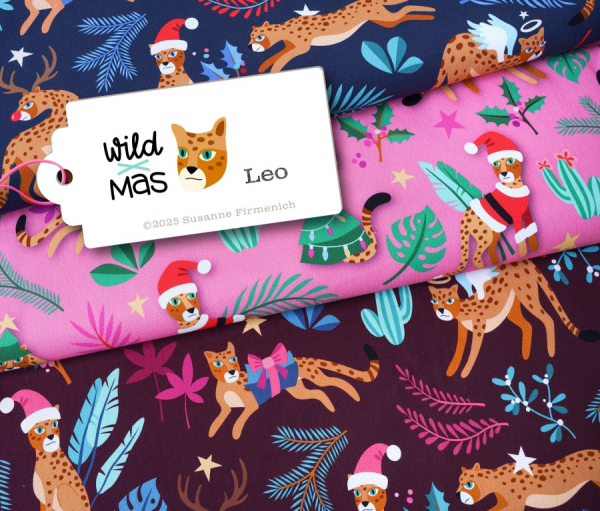 RESTSTÜCK 0,90m !!! - Bio Sweat - Leo Wild - Col. 02 rosa - Wild Xmas - Hamburger Liebe - Albstoffe