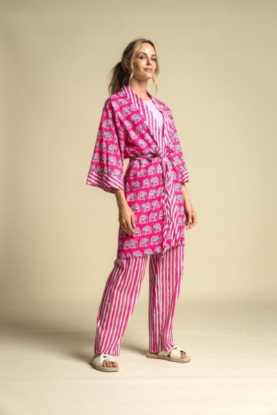 Baumwoll Voile - Elephant - fuchsia/türkis