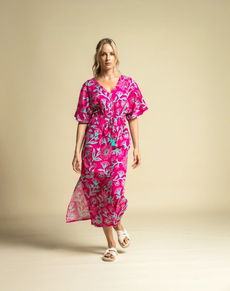 Baumwoll Voile - Annabella Flowers - fuchsia/türkis