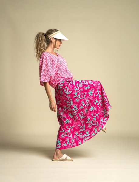 Baumwoll Voile - Annabella Flowers - fuchsia/türkis