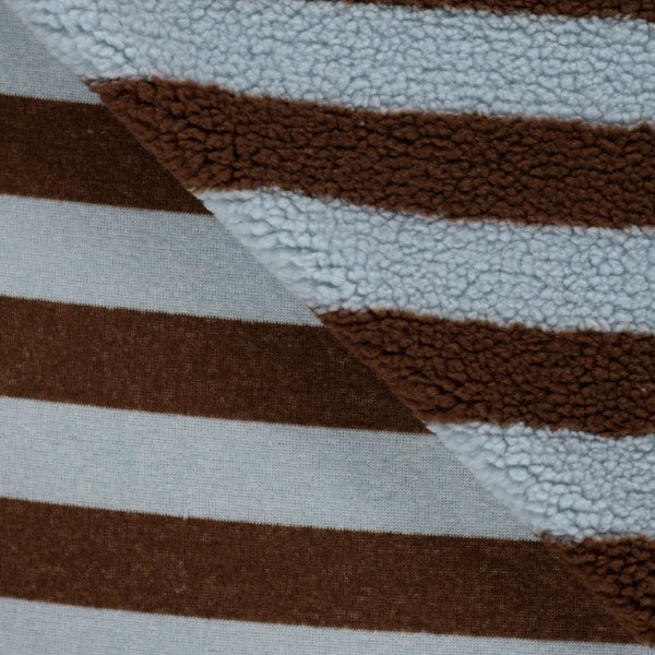 Teddy Plüsch - Mantelstoff - Leska Streifen - hellblau/brown