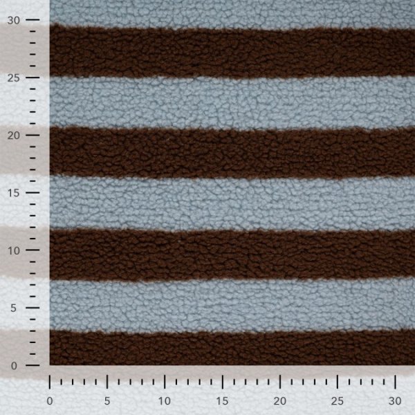 Teddy Plüsch - Mantelstoff - Leska Streifen - hellblau/brown