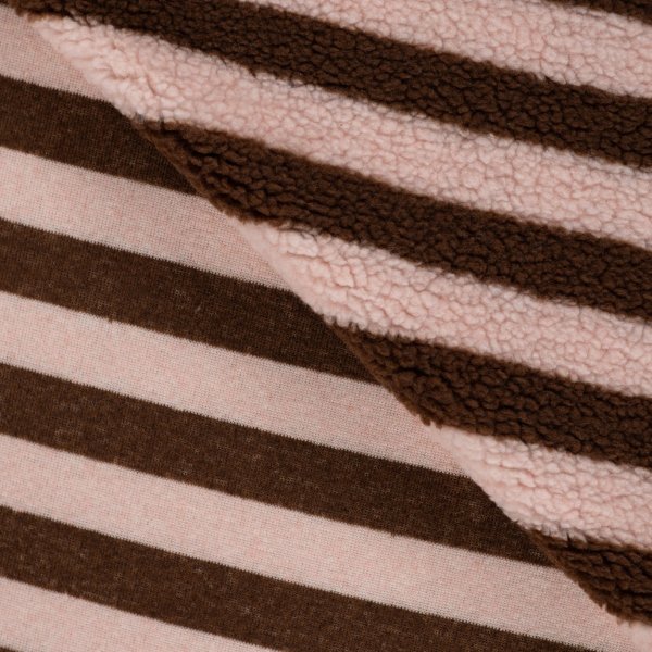 Teddy Plüsch - Mantelstoff - Leska Streifen - puder/brown