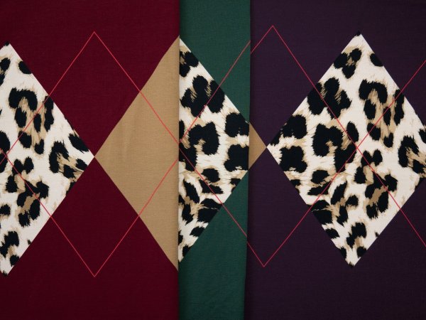 French Terry - Panel - Argyle Leo Rauten - burgundy - Geoluxe by Ki-ba-doo - Swafing