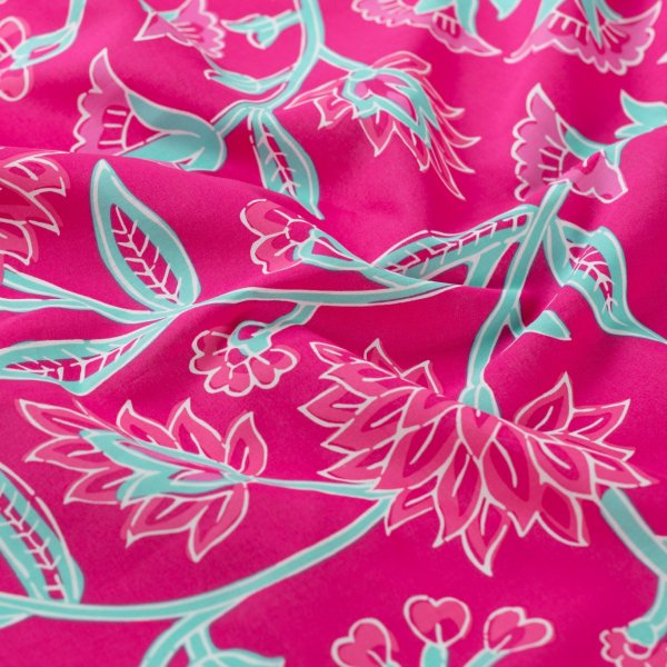 Baumwoll Voile - Annabella Flowers - fuchsia/türkis