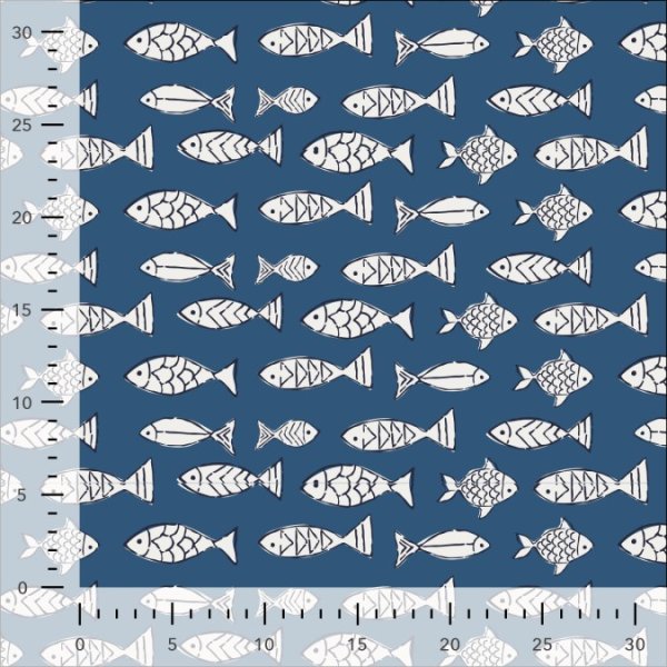 Baumwoll Voile - Fumi Fish - blue/white