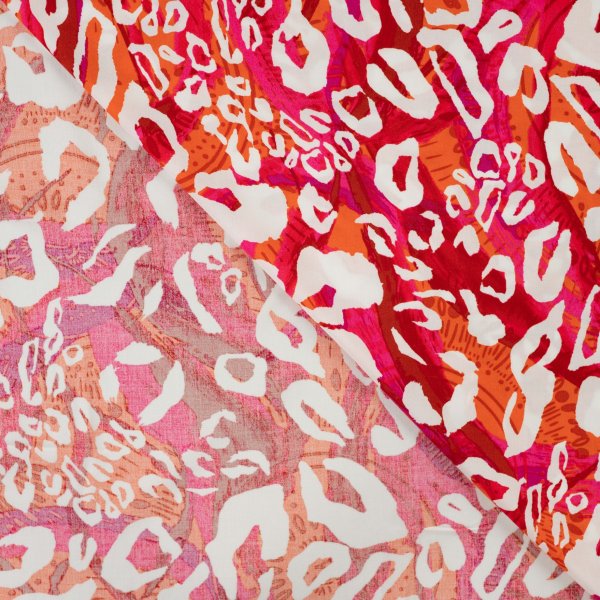 Viskose Popeline - Abstrakt Leo - orange/offwhite/pink