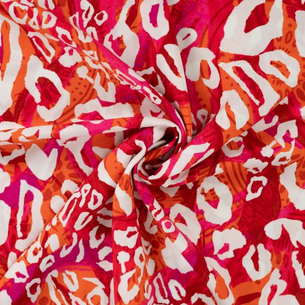 Viskose Popeline - Abstrakt Leo - orange/offwhite/pink