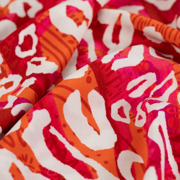 Viskose Popeline - Abstrakt Leo - orange/offwhite/pink