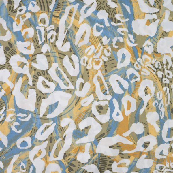 Viskose Popeline - Abstrakt Leo - olive/offwhite/hellblau