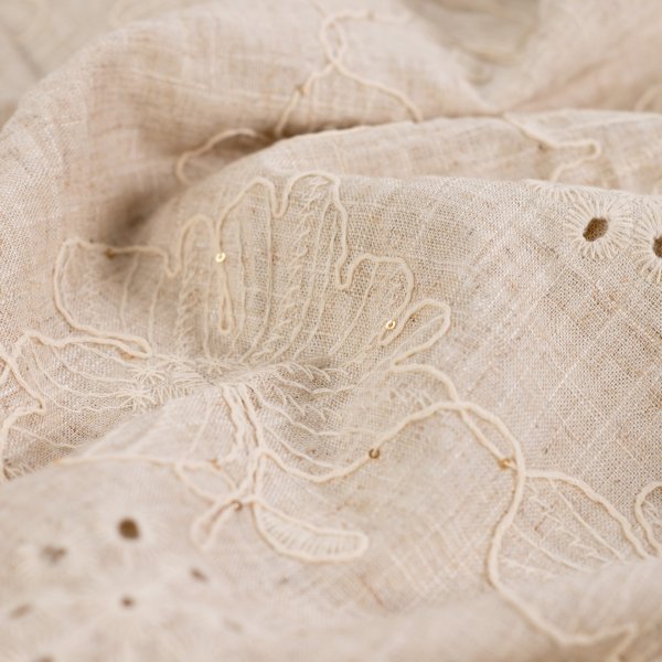 Viskose Leinen - bestickt - Pailetten - Tracy - sand/gold
