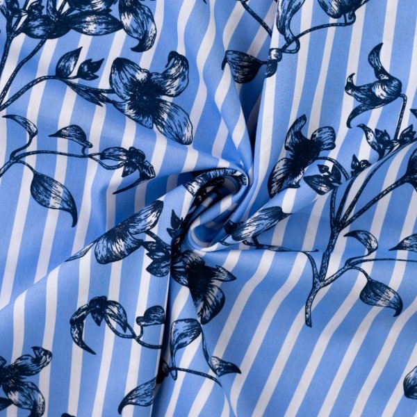 Baumwoll Stretch - Botanic Lines - light blue/offwhite/navy