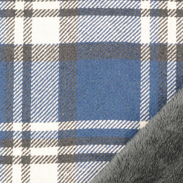 Mantelstoff mit Fellabseite - Karo Pepper - jeansblau