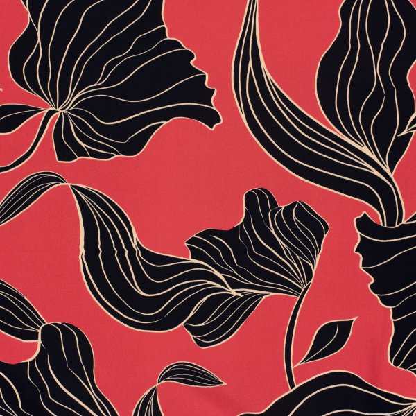 Viskosesatin - matt - Maila Flowers - red/black