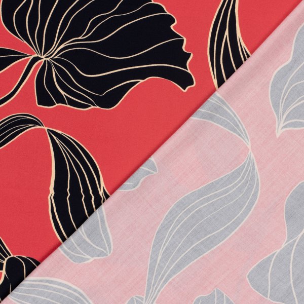 Viskosesatin - matt - Maila Flowers - red/black