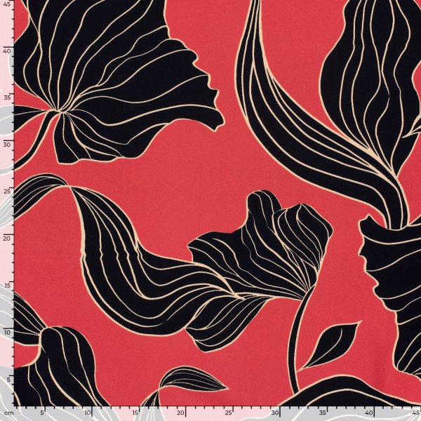 Viskosesatin - matt - Maila Flowers - red/black