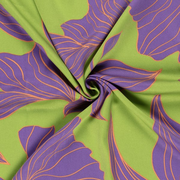 Viskosesatin - matt - Maila Flowers - lime/violett