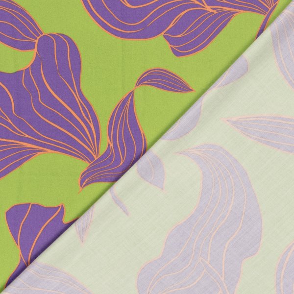 Viskosesatin - matt - Maila Flowers - lime/violett