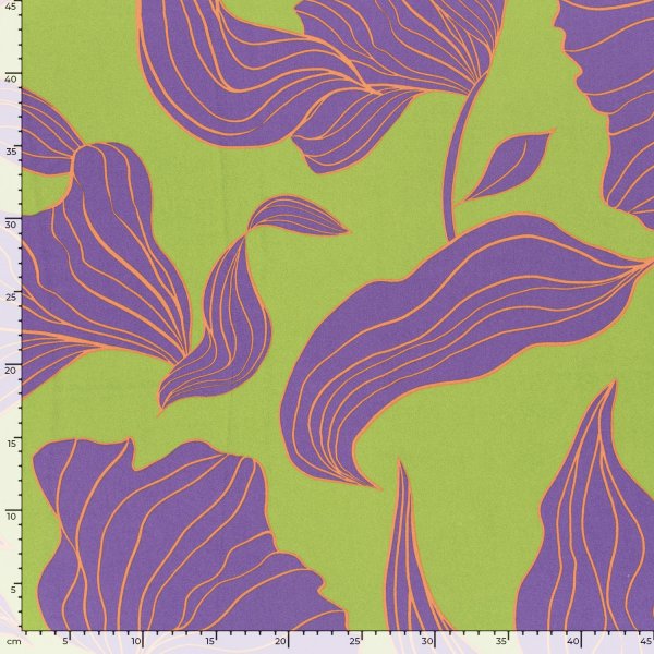 Viskosesatin - matt - Maila Flowers - lime/violett