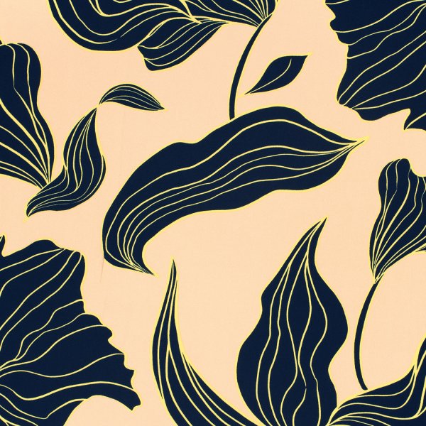 Viskosesatin - matt - Maila Flowers - lachs/navy