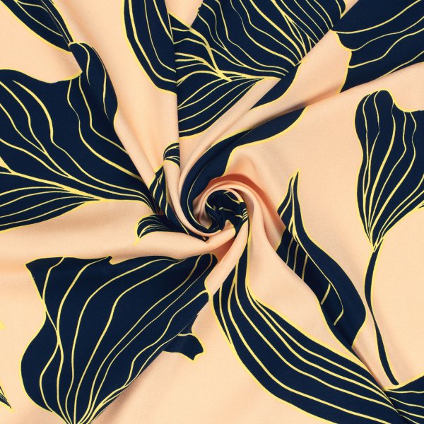 Viskosesatin - matt - Maila Flowers - lachs/navy