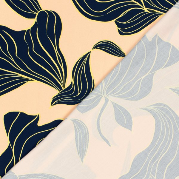 Viskosesatin - matt - Maila Flowers - lachs/navy