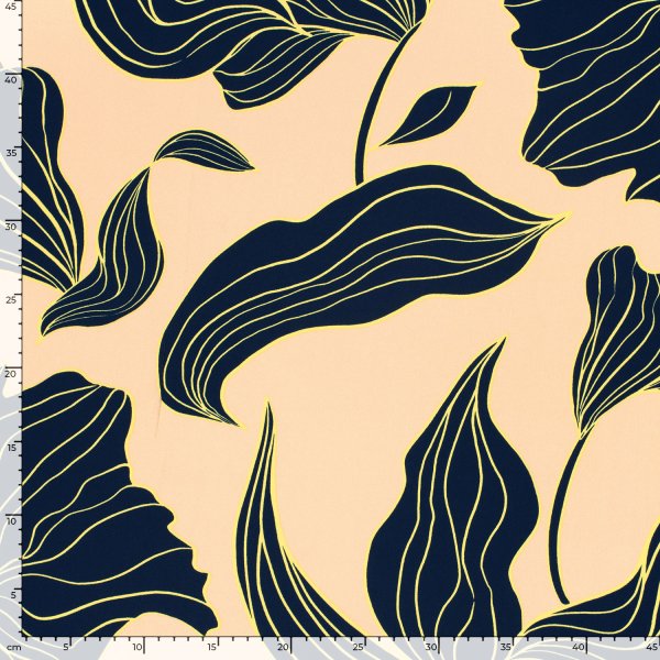 Viskosesatin - matt - Maila Flowers - lachs/navy
