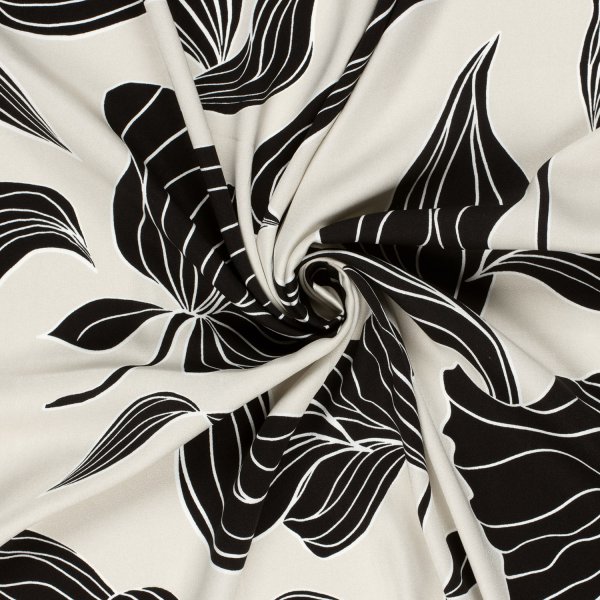 Viskosesatin - matt - Maila Flowers - beige/black
