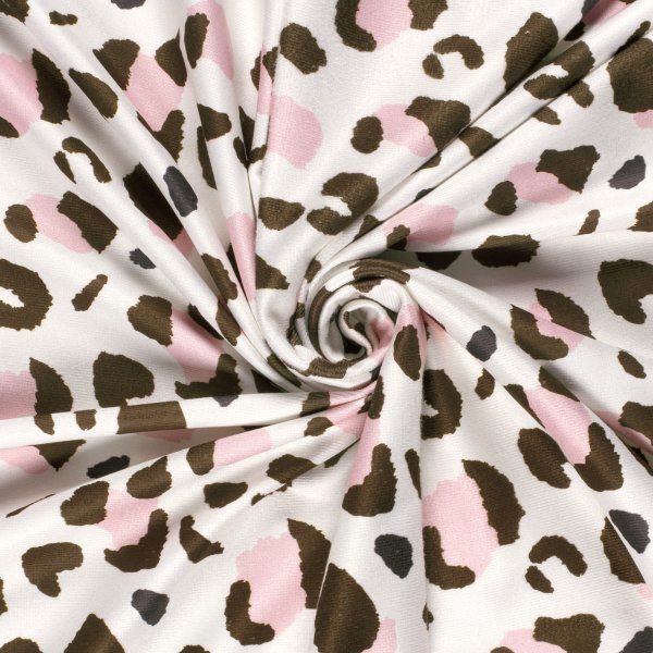 Frottee Strandtuch Stoff - Leo - naturweiß/braun/rosa