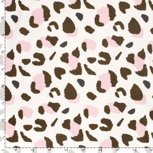 Frottee Strandtuch Stoff - Leo - naturweiß/braun/rosa
