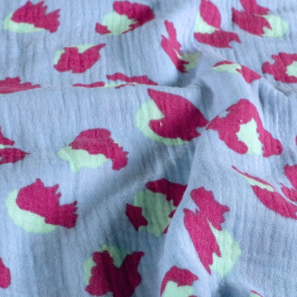 Musselin - Color Splash Leo - hellblau/türkis/pink