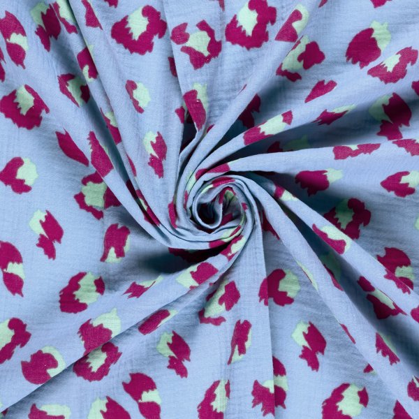 Musselin - Color Splash Leo - hellblau/türkis/pink