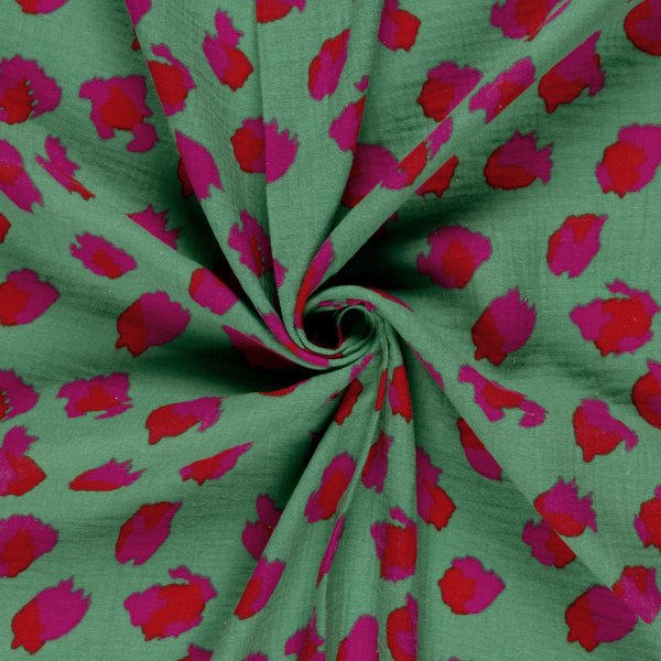 Musselin - Color Splash Leo - grün/rot/pink