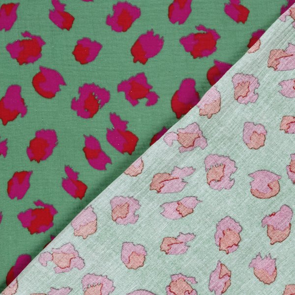 Musselin - Color Splash Leo - grün/rot/pink