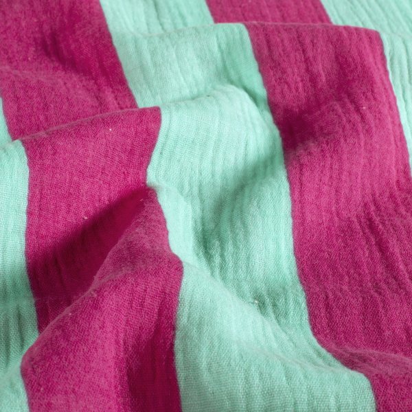 Musselin - Big Stripes - türkis/pink