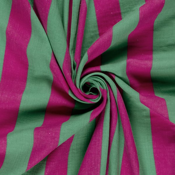 Musselin - Big Stripes - grün/pink