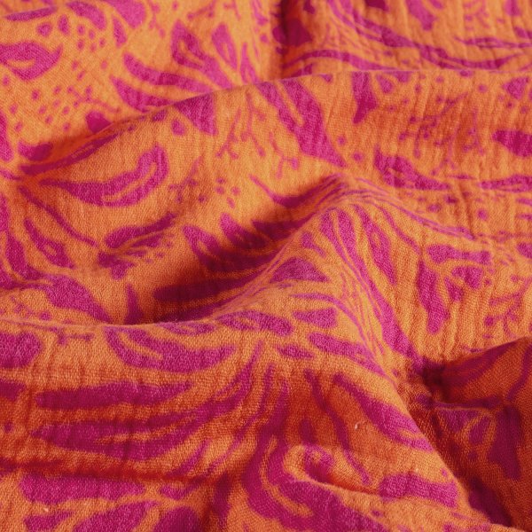 Musselin  - Gwenda Flowers - orange/fuchsia