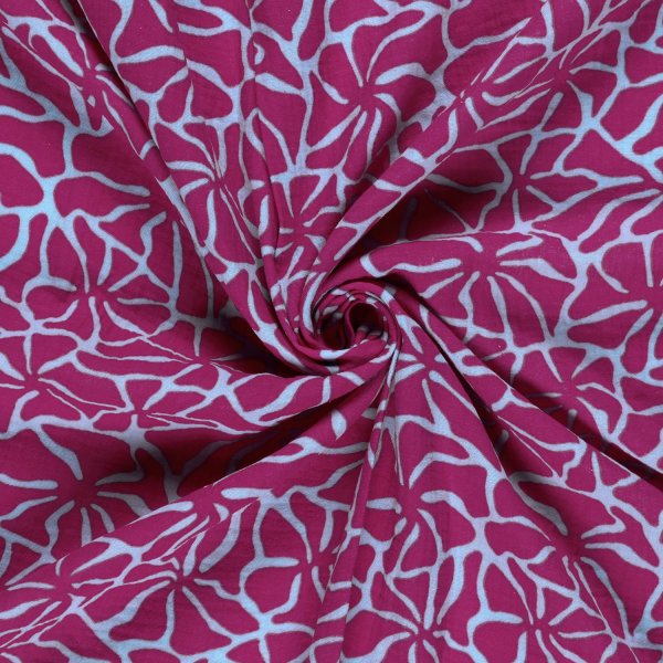 Musselin - Dorina Flowers - hellblau/fuchsia