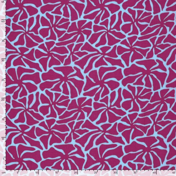 Musselin - Dorina Flowers - hellblau/fuchsia