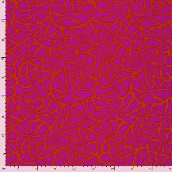 Musselin - Dorina Flowers - rotorange/fuchsia