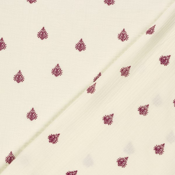 Musselin - Indira - bestickt - offwhite/fuchsia