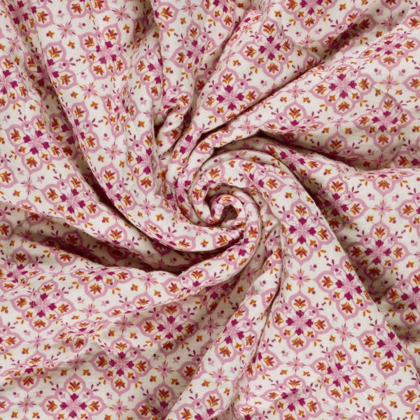 Doubleface Musselinstepper - Rosamee - rosa/weiß/grün