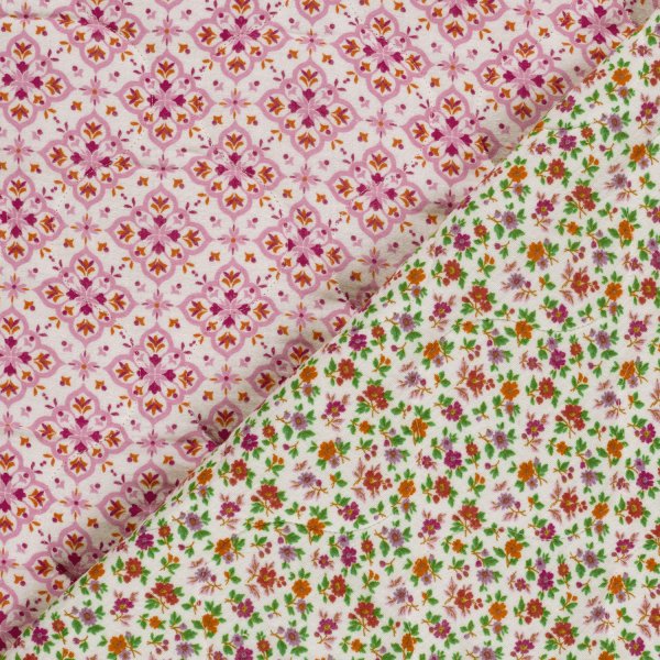 Doubleface Musselinstepper - Rosamee - rosa/weiß/grün