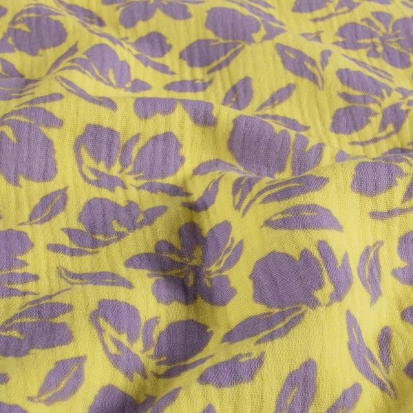 Musselin - Kanta Flowers - gelb/flieder