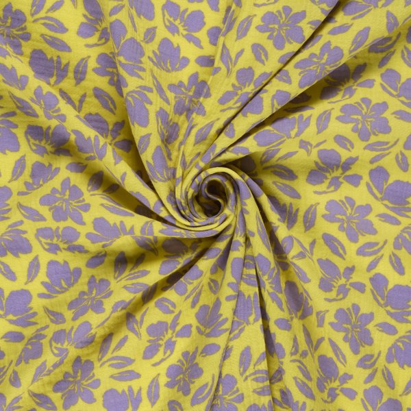 Musselin - Kanta Flowers - gelb/flieder