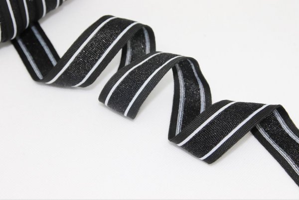 Glam Stripes - unelastisch 2,8 cm - schwarz/weiß/schwarz Lurex